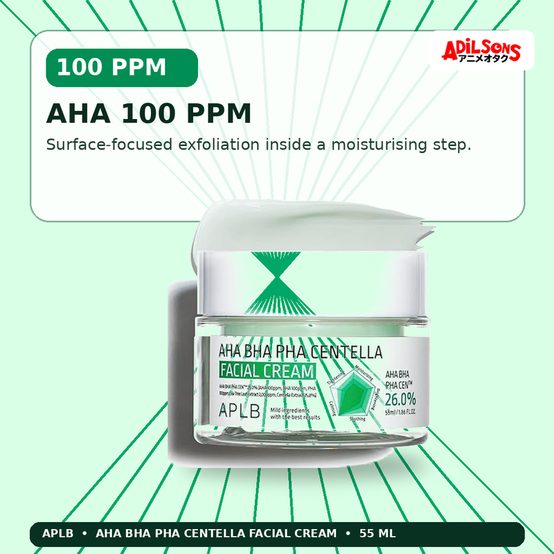 APLB AHA BHA PHA Centella Facial Cream 55ml — Aha 100 Ppm — Adilsons