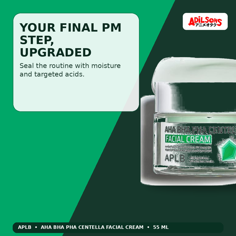 APLB AHA BHA PHA Centella Facial Cream 55ml — Your Final Pm Step, Upgraded — Adilsons
