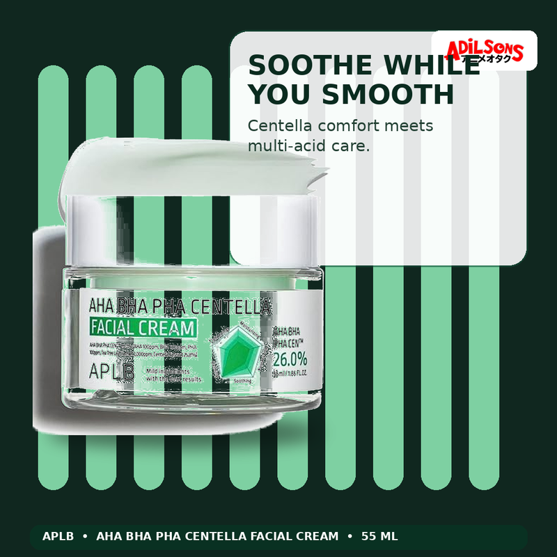 APLB AHA BHA PHA Centella Facial Cream 55ml — Soothe While You Smooth — Adilsons