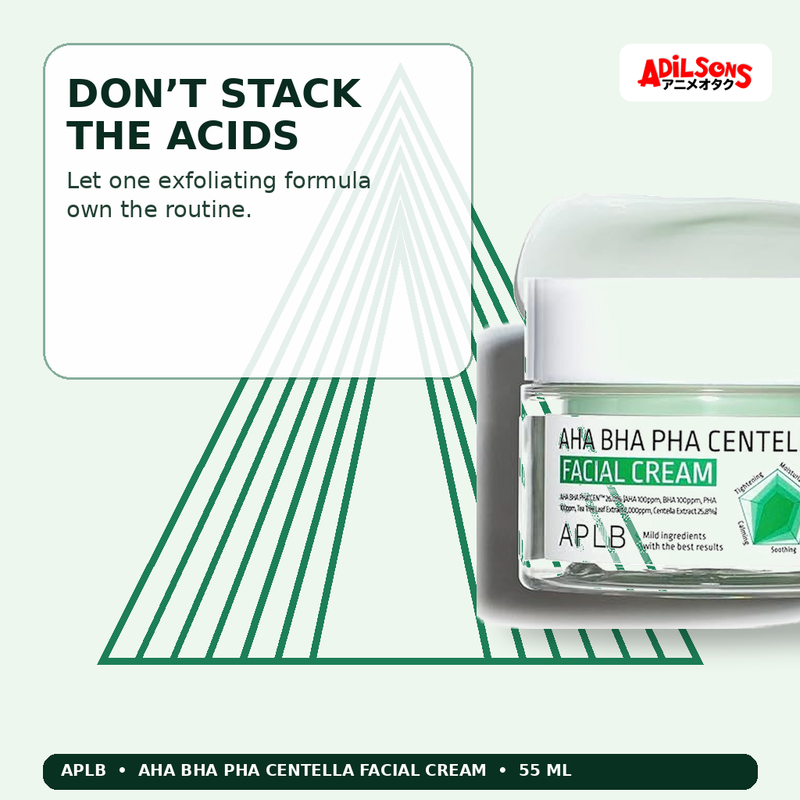 APLB AHA BHA PHA Centella Facial Cream 55ml — Don’T Stack The Acids — Adilsons