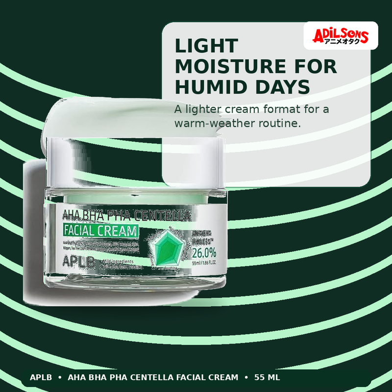 APLB AHA BHA PHA Centella Facial Cream 55ml — Light Moisture For Humid Days — Adilsons