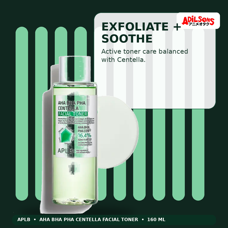 APLB AHA BHA PHA Centella Facial Toner 160ml — Exfoliate + Soothe — Adilsons