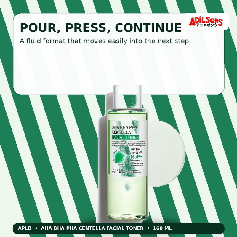 APLB AHA BHA PHA Centella Facial Toner 160ml — Pour, Press, Continue — Adilsons