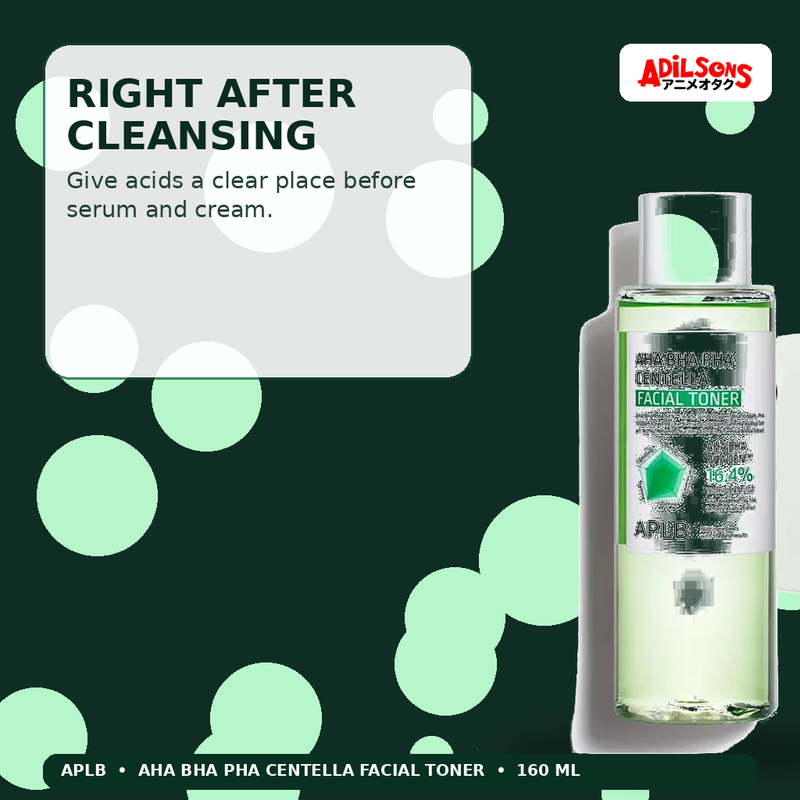 APLB AHA BHA PHA Centella Facial Toner 160ml — Right After Cleansing — Adilsons