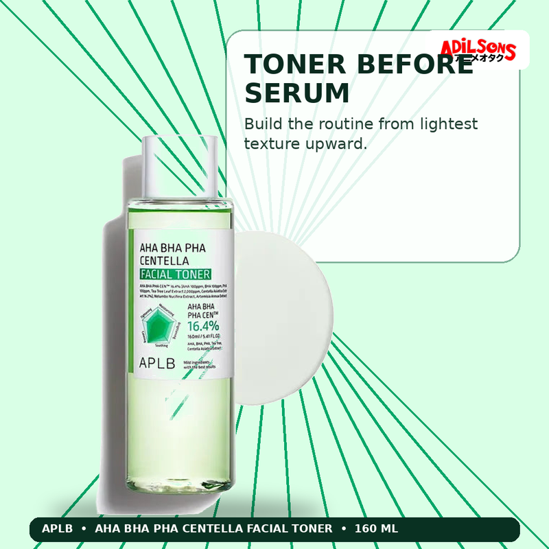 APLB AHA BHA PHA Centella Facial Toner 160ml — Toner Before Serum — Adilsons