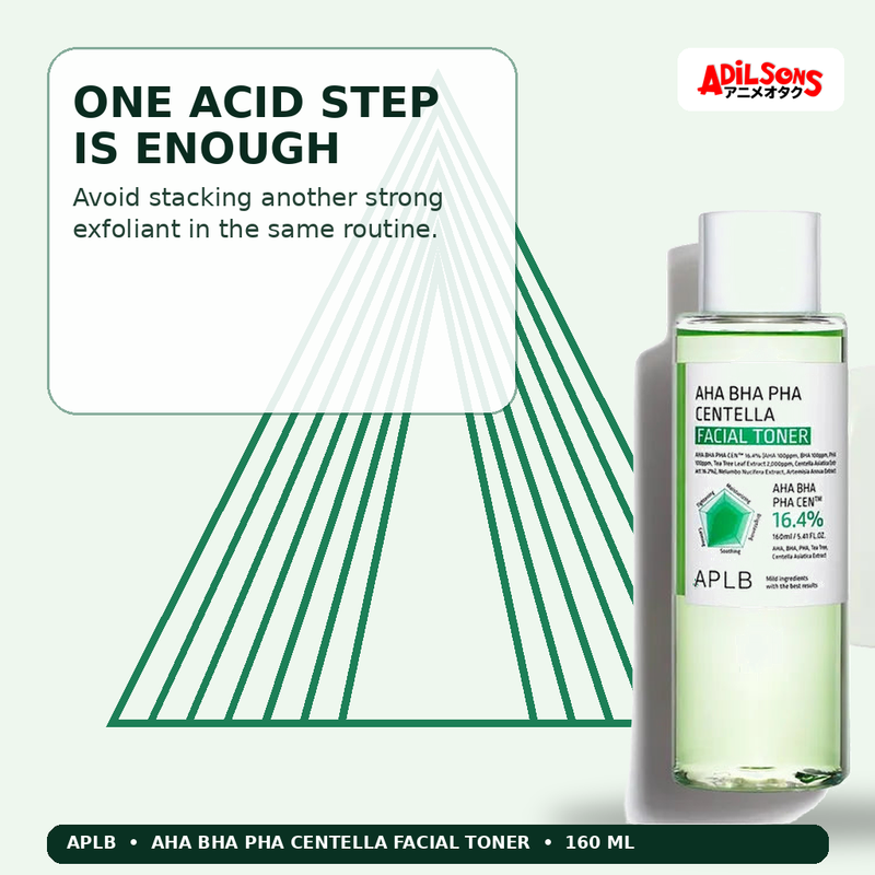 APLB AHA BHA PHA Centella Facial Toner 160ml — One Acid Step Is Enough — Adilsons