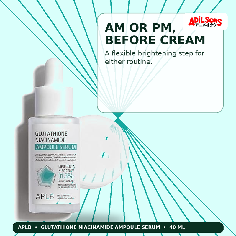 APLB Glutathione Niacinamide Ampoule Serum 40ml — Am Or Pm, Before Cream — Adilsons