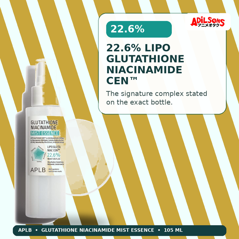 APLB Glutathione Niacinamide Mist Essence 105ml — 22.6% Lipo Glutathione Niacinamide Cen™ — Adilsons
