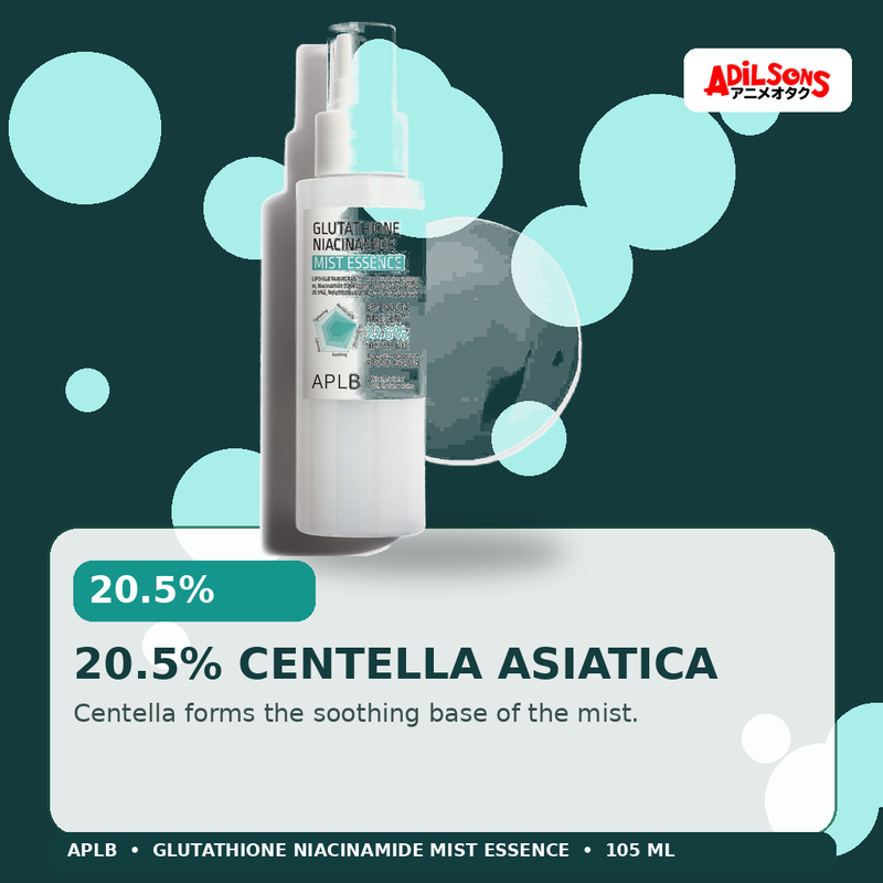 APLB Glutathione Niacinamide Mist Essence 105ml — 20.5% Centella Asiatica — Adilsons