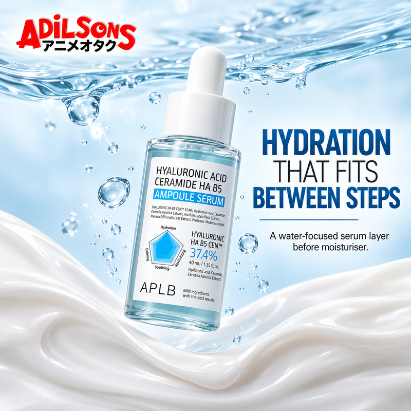 Adilsons sales creative for APLB Hyaluronic Acid Ceramide HA B5 Ampoule Serum 40 mL: Hydration That Fits Between Steps