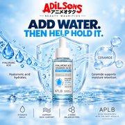 Adilsons sales creative for APLB Hyaluronic Acid Ceramide HA B5 Ampoule Serum 40 mL: Add Water. Then Help Hold It.