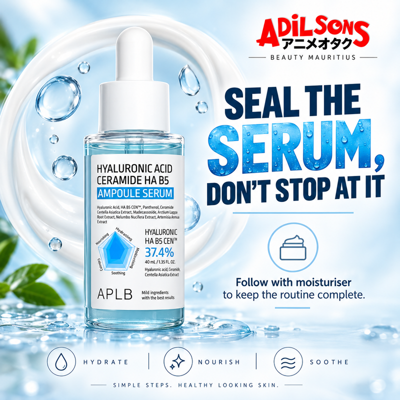 Adilsons sales creative for APLB Hyaluronic Acid Ceramide HA B5 Ampoule Serum 40 mL: Seal The Serum, Don’T Stop At It