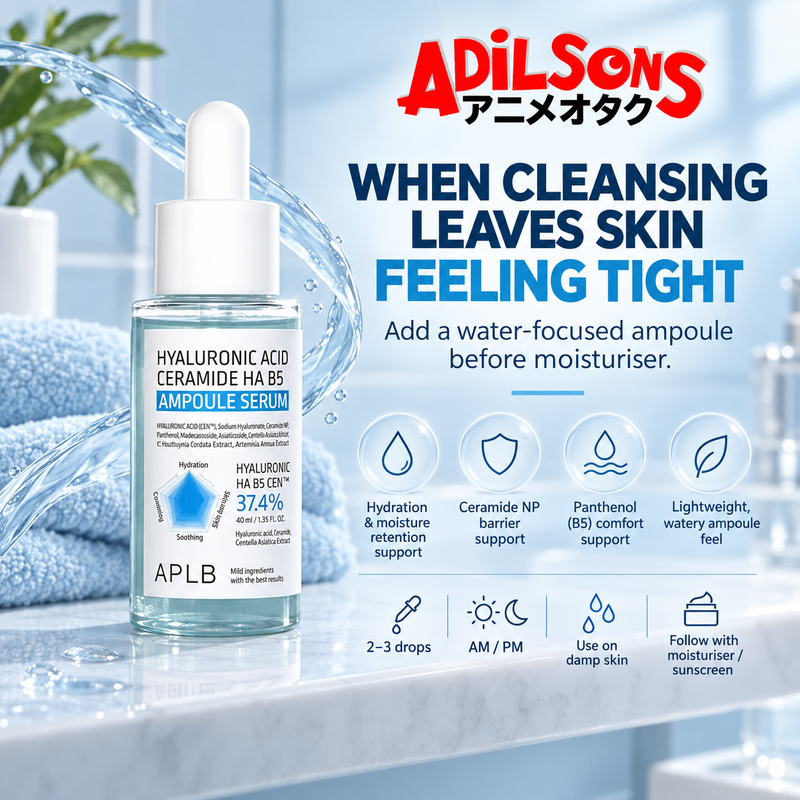 Adilsons sales creative for APLB Hyaluronic Acid Ceramide HA B5 Ampoule Serum 40 mL: When Cleansing Leaves Skin Feeling Tight