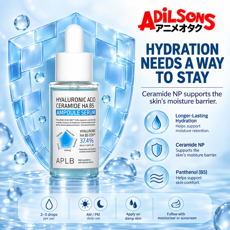 Adilsons sales creative for APLB Hyaluronic Acid Ceramide HA B5 Ampoule Serum 40 mL: Hydration Needs A Way To Stay