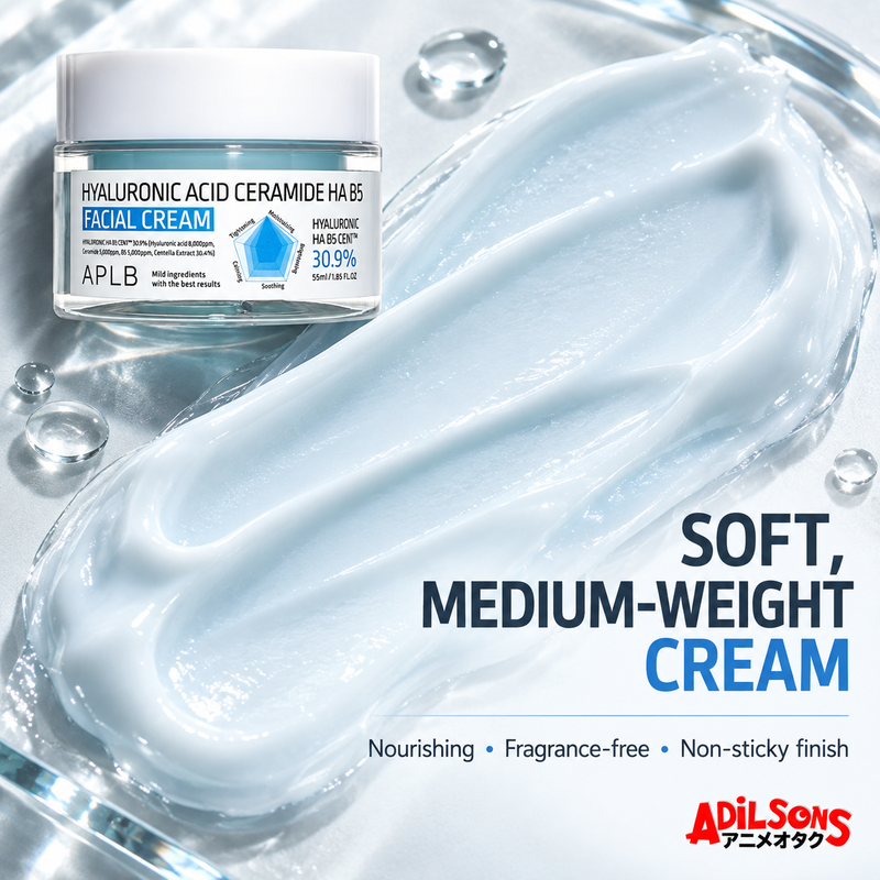 APLB Hyaluronic Acid Ceramide HA B5 Facial Cream 55ml — texture usage | Adilsons creative 3