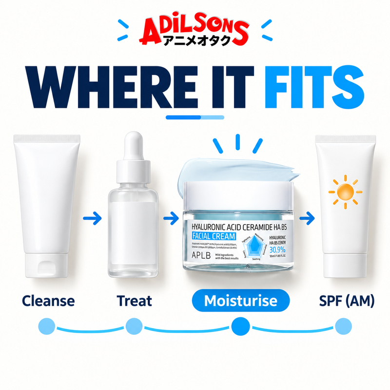 APLB Hyaluronic Acid Ceramide HA B5 Facial Cream 55ml — routine position | Adilsons creative 5
