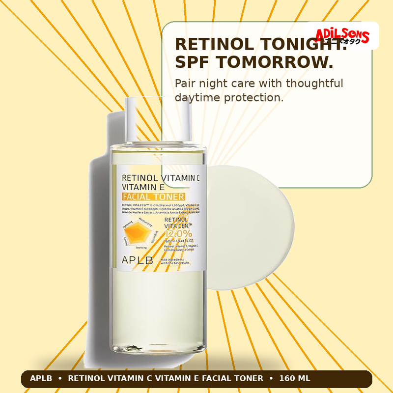APLB Retinol Vitamin C Vitamin E Facial Toner 160ml — Retinol Tonight. Spf Tomorrow. — Adilsons