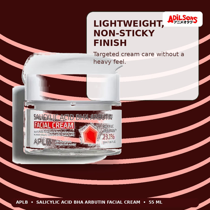 APLB Salicylic Acid BHA Arbutin Facial Cream 55ml — Lightweight, Non-Sticky Finish — Adilsons