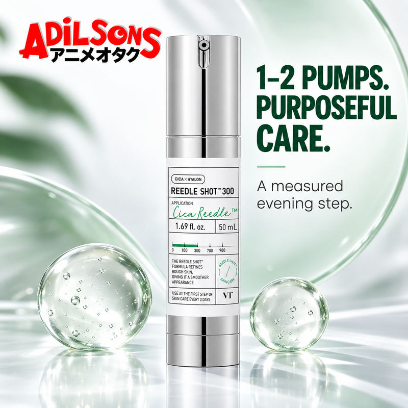 Adilsons Beauty ad for VT Reedle Shot 300 50 mL: 1–2 Pumps. Purposeful Care..