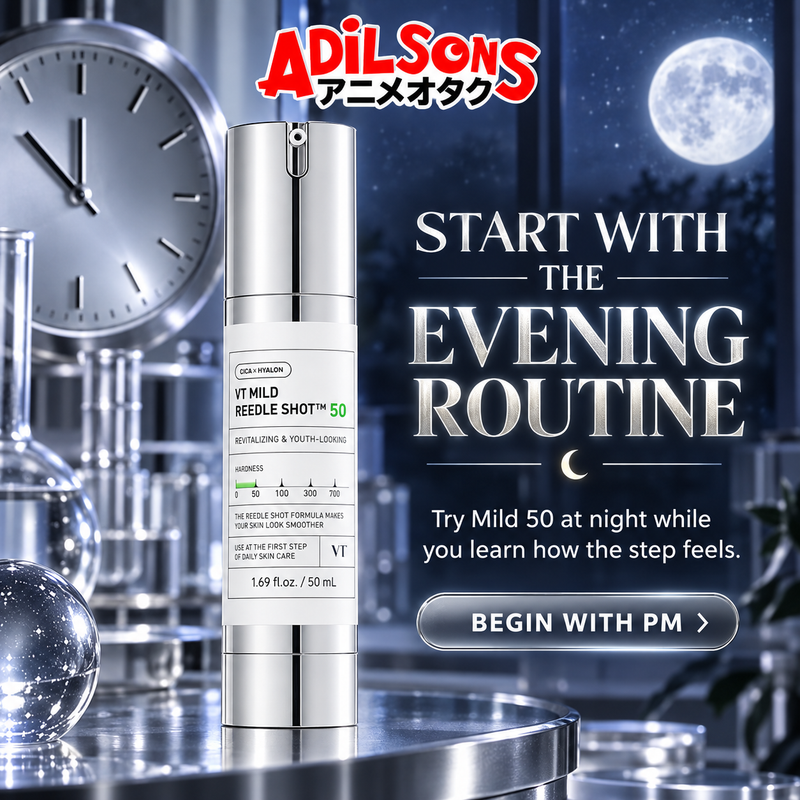 Adilsons sales creative for VT Mild Reedle Shot 50 50ml: Start With The Evening Routine.