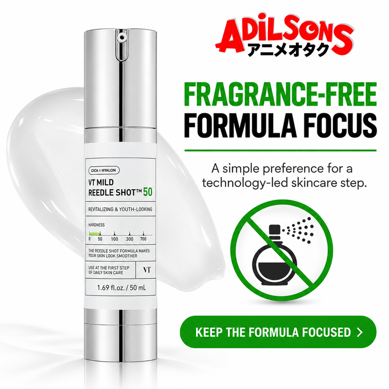 Adilsons sales creative for VT Mild Reedle Shot 50 50ml: Fragrance-Free Formula Focus.