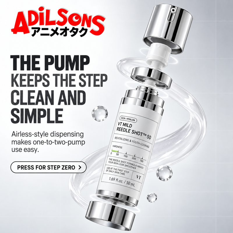 Adilsons sales creative for VT Mild Reedle Shot 50 50ml: The Pump Keeps The Step Clean And Simple.