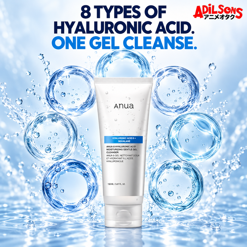 Anua 8 Hyaluronic Acid Moisturizing Gentle Gel Cleanser 150ml ad: 8 Types Of Hyaluronic Acid. One Gel Cleanse.