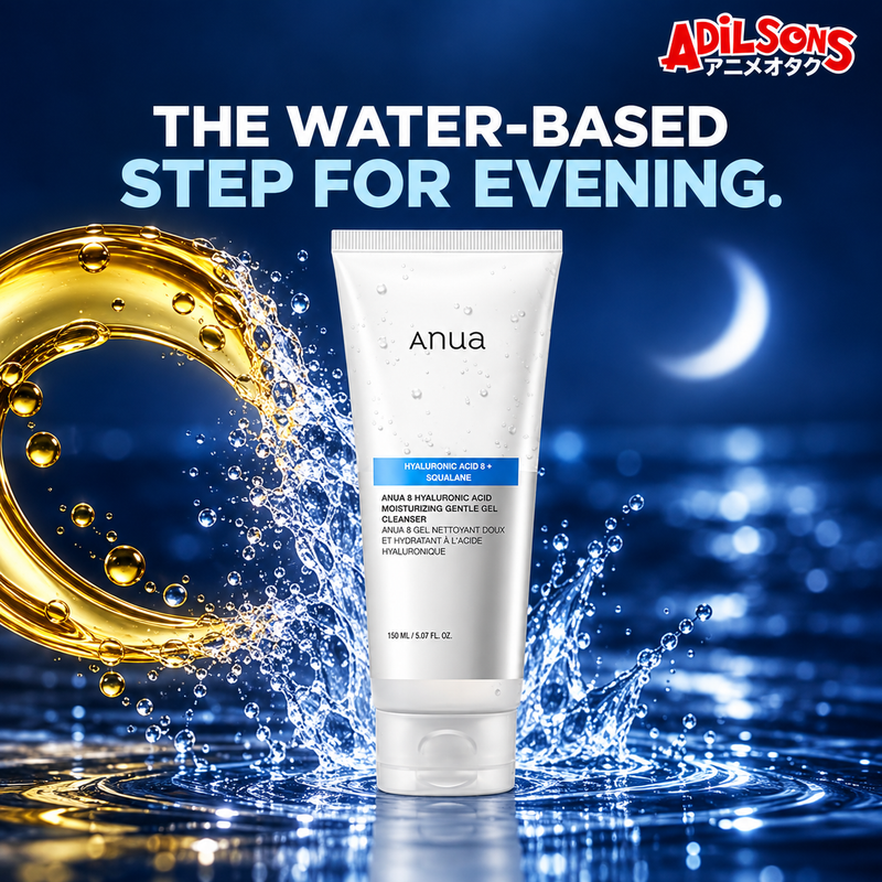 Anua 8 Hyaluronic Acid Moisturizing Gentle Gel Cleanser 150ml ad: The Water-Based Step For Evening.