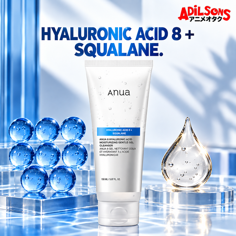 Anua 8 Hyaluronic Acid Moisturizing Gentle Gel Cleanser 150ml ad: Hyaluronic Acid 8 + Squalane.