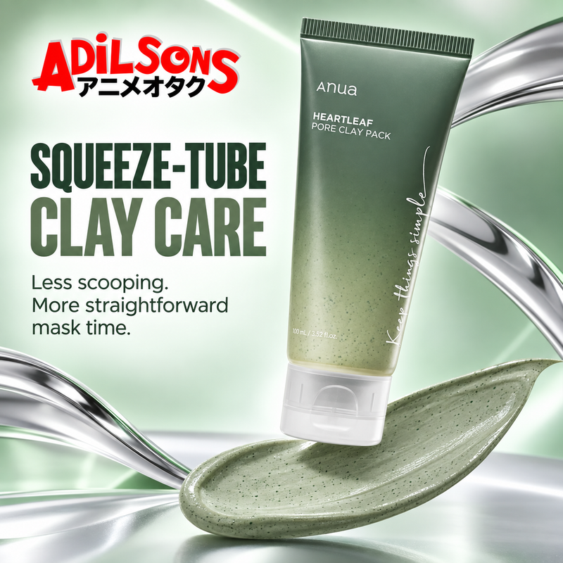 Adilsons ad for Anua Heartleaf Pore Clay Pack 100ml: Squeeze-Tube Clay Care