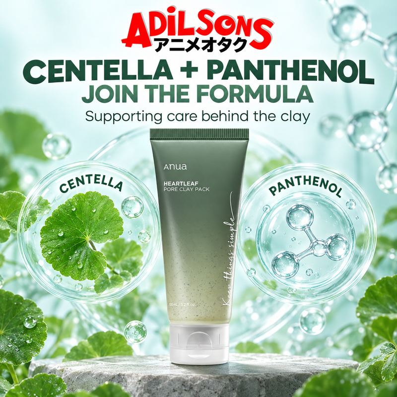 Adilsons ad for Anua Heartleaf Pore Clay Pack 100ml: Centella + Panthenol Join The Formula