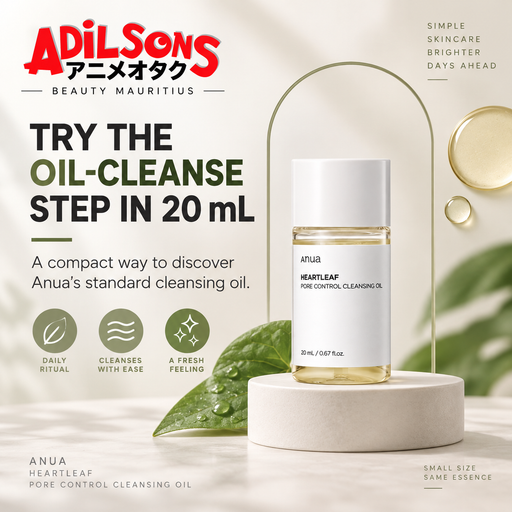 Adilsons Beauty ad for Anua Heartleaf Pore Control Cleansing Oil 20 mL: Try The Oil-Cleanse Step In 20 Ml.