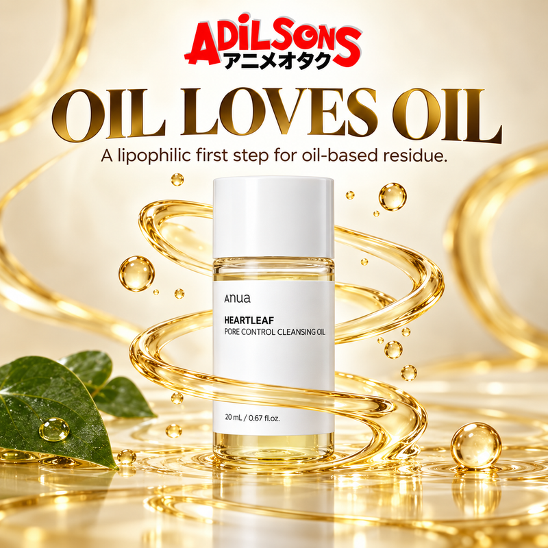 Adilsons Beauty ad for Anua Heartleaf Pore Control Cleansing Oil 20 mL: Oil Loves Oil.