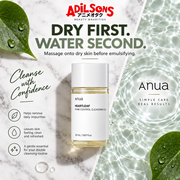 Adilsons Beauty ad for Anua Heartleaf Pore Control Cleansing Oil 20 mL: Dry First. Water Second..
