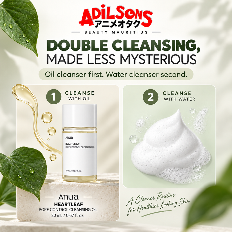 Adilsons Beauty ad for Anua Heartleaf Pore Control Cleansing Oil 20 mL: Double Cleansing, Made Less Mysterious.