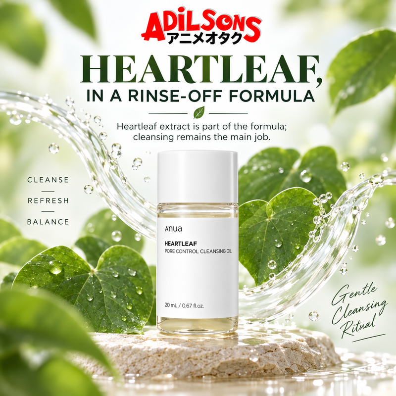 Adilsons Beauty ad for Anua Heartleaf Pore Control Cleansing Oil 20 mL: Heartleaf, In A Rinse-Off Formula.