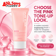 Adilsons sales creative for A'pieu Pure Block Tone-Up Sun Base EX 50ml: Choose The Pink Tone-Up Look.