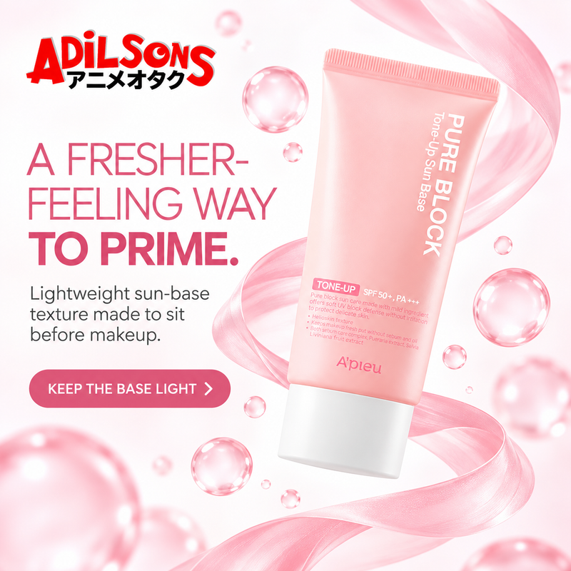 Adilsons sales creative for A'pieu Pure Block Tone-Up Sun Base EX 50ml: A Fresher-Feeling Way To Prime.