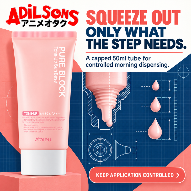Adilsons sales creative for A'pieu Pure Block Tone-Up Sun Base EX 50ml: Squeeze Out Only What The Step Needs.