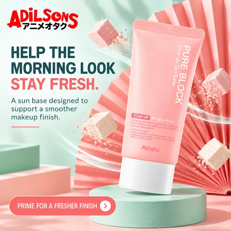 Adilsons sales creative for A'pieu Pure Block Tone-Up Sun Base EX 50ml: Help The Morning Look Stay Fresh.