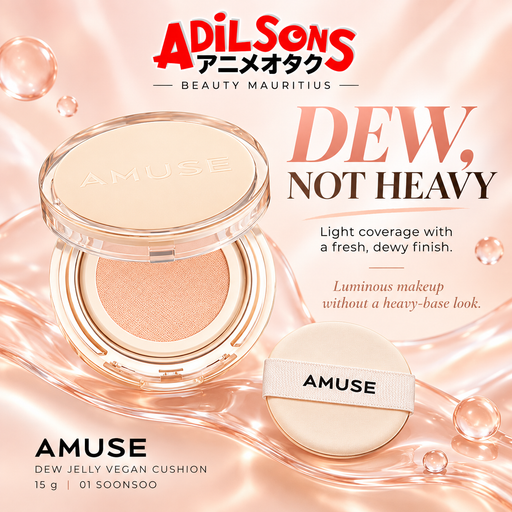Adilsons Beauty ad for AMUSE Dew Jelly Vegan Cushion 15 g in shade 01 Soonsoo: Dew, Not Heavy.