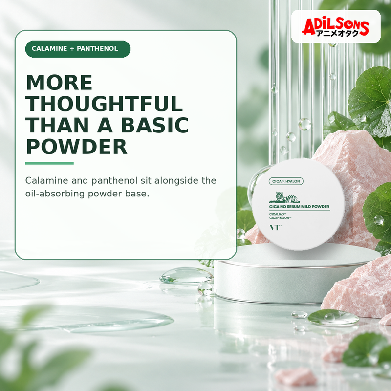 Adilsons Beauty creative for VT Cica No-Sebum Mild Powder 5g — Calamine and panthenol.