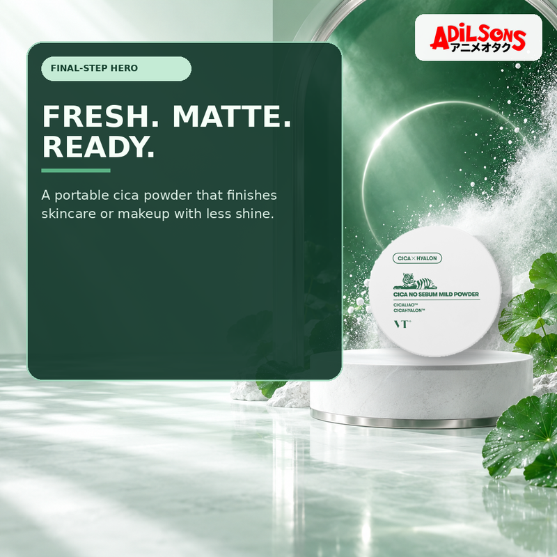 Adilsons Beauty creative for VT Cica No-Sebum Mild Powder 5g — Hero purchase case.