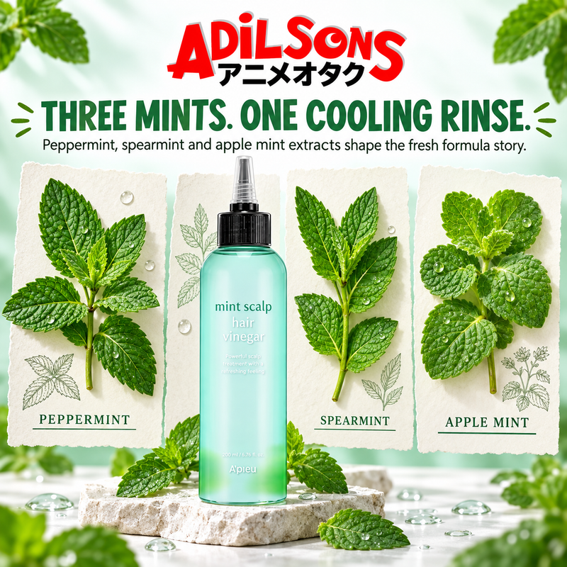 Adilsons creative for A'pieu Mint Scalp & Hair Vinegar 200ML — THREE MINTS. ONE COOLING RINSE.