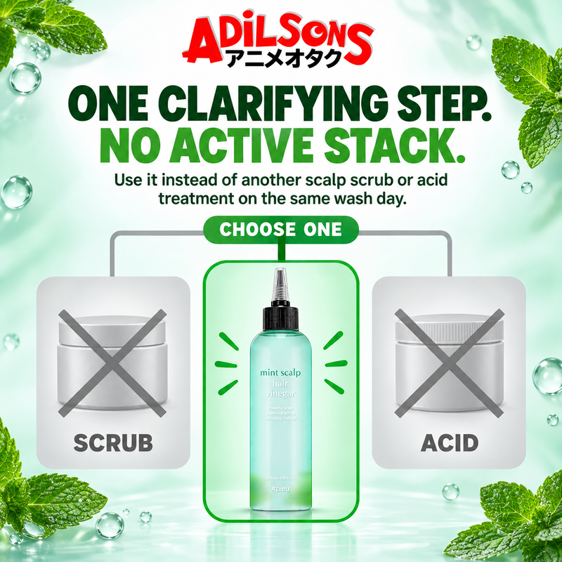 Adilsons creative for A'pieu Mint Scalp & Hair Vinegar 200ML — ONE CLARIFYING STEP. NO ACTIVE STACK.
