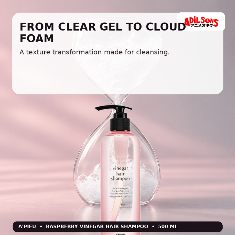 A'pieu Raspberry Vinegar Hair Shampoo 500ml — From Clear Gel To Cloud Foam — Adilsons