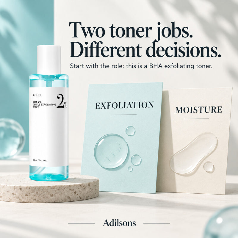 Anua BHA 2% Gentle Exfoliating Toner — Two toner jobs. Different decisions.