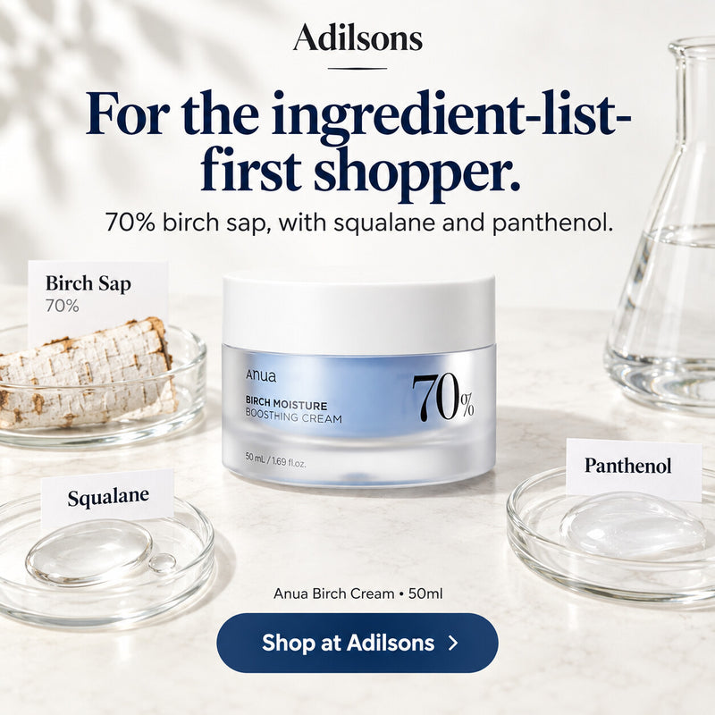 Anua Birch Moisture Boosting Cream 50ml — For the ingredient-list-first shopper. 70% birch sap, with squalane and panthenol.