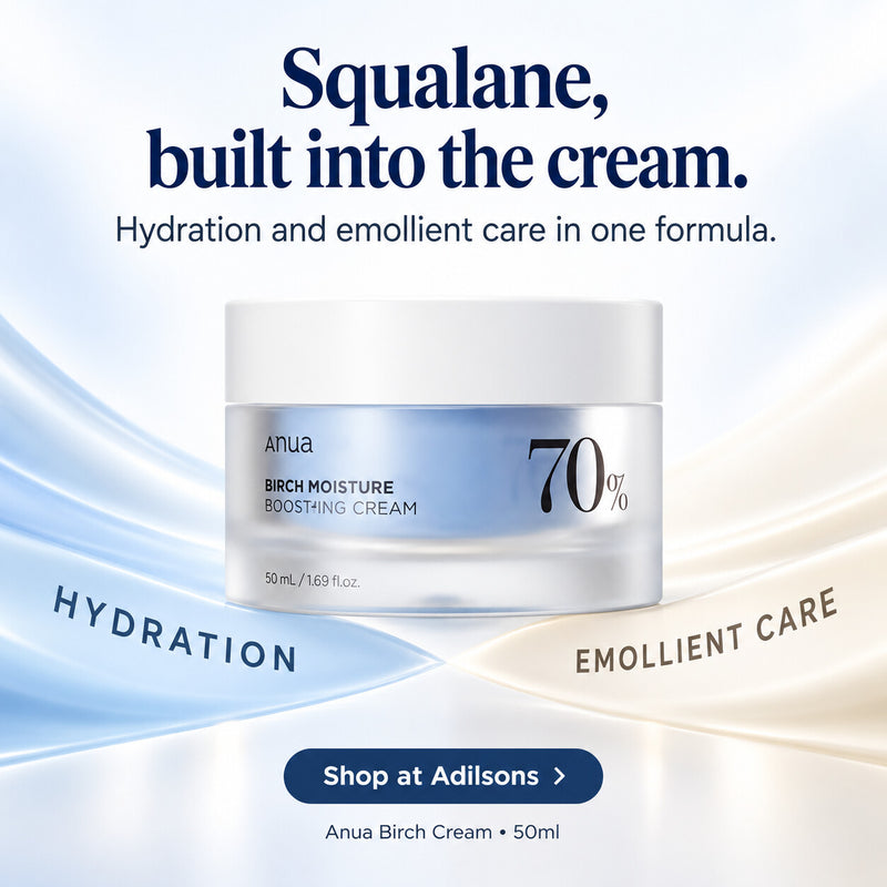 Anua Birch Moisture Boosting Cream 50ml — Squalane, built into the cream. Hydration and emollient care in one formula.
