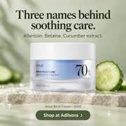 Anua Birch Moisture Boosting Cream 50ml — Three names behind soothing care. Allantoin. Betaine. Cucumber extract.
